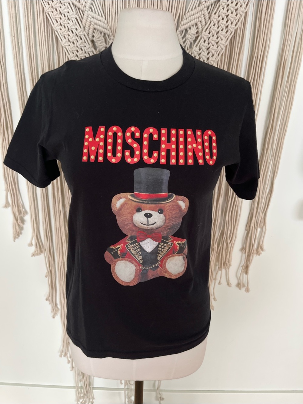 Moschino Black Tee with Red and Gold Teddy Graphic